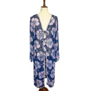 Letarte Handmade Floral Swim Suit Cover Kaftan with Faux Pearl Trim Size Large